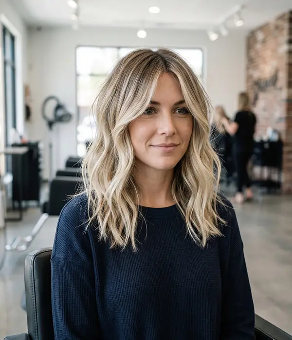 Client with bright blended blonde hair